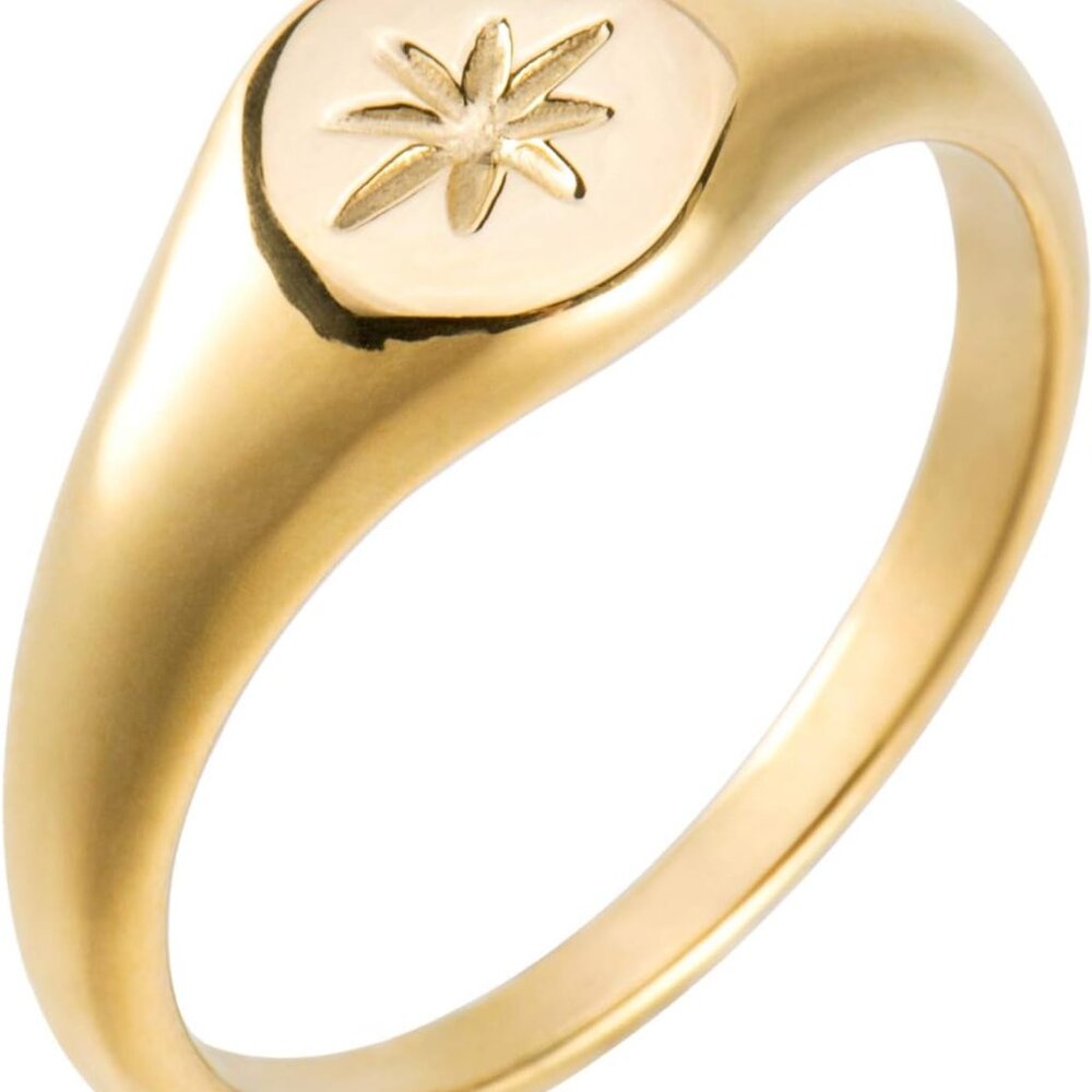 18K Gold Plated Women's Starburst Signet Ring - Minimalist Mother of Pearl State